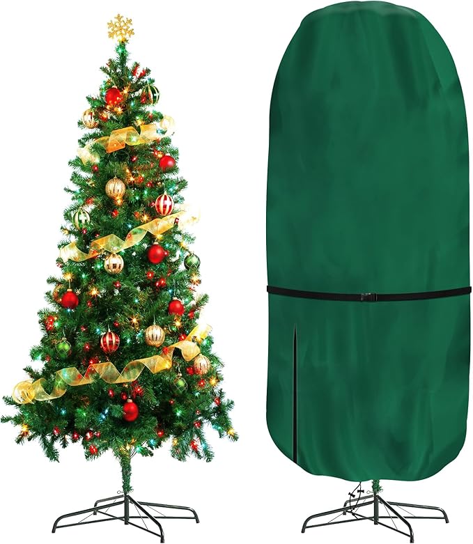 Upright Christmas Tree Storage Bag - Fits Topiary Trees Up to 9ft, Durable Lightweight Vertical Cover for Holiday Trees & Topiaries, Easy Xmas Storage (Green, 9FT)