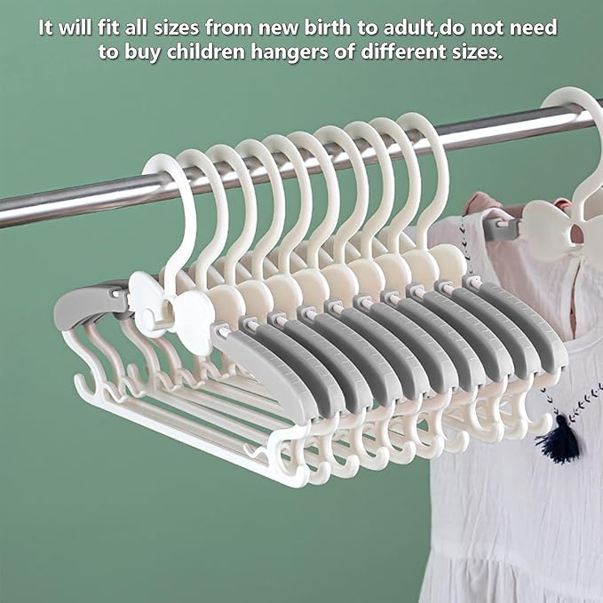 Kids Hangers for Closet, 50 Pack Baby Clothes Hanger, Adjustable Toddler Hangers for Boy Nursery, Cascading Plastic Perchas for Newborn Babies Children Infant, Space Saving Perchas Bebés, Grey