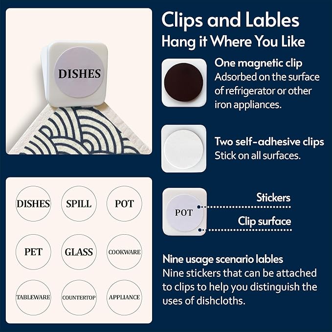 Eulnars Swedish Dishcloths for Kitchen, 8 Pack Japanese Pattern Reusable Paper Towels with Clips, Non-Scratch Swedish Dish Towels, Super Absorbent Cellulose Dish Cloths, No Odor