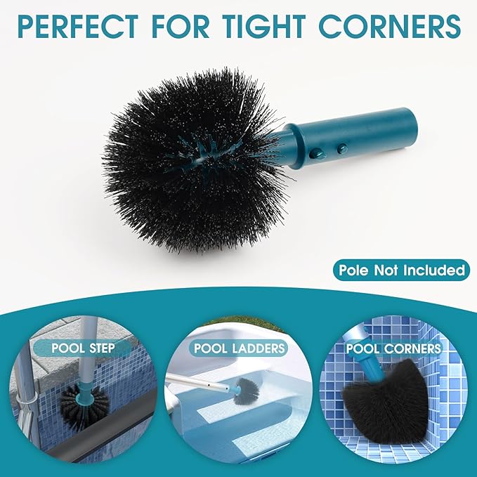 Poolvio 20" 2 in 1 Pool Brush Head for Swimming Pool, Heavy Duty Scrub Brush with EZ Clip & Wavy Nylon Bristles for Cleaning Pool Walls, Floors, Steps (Pole not Included)