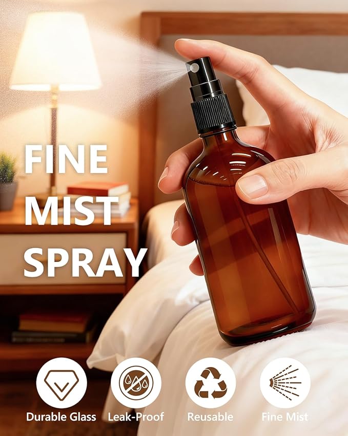 KEYWING 35 Pack Small Amber Glass Spray Bottles for Essential Oils, 4oz Empty Fine Mist Mini Spray Bottles, Refillable Containers for Hair, Travel, Plants, Cleaning, Skin Care