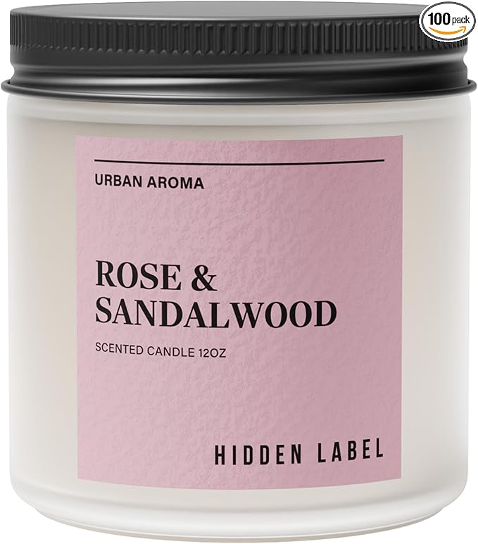 Hidden Label Rose Sandalwood Scented Candle, 12oz 2 Wick Natural Soy Non Toxic Candles, Clean Burning Long Lasting Aromatherapy for Home | Gifts | Décor,Premium Scents for Relaxation & Stress Relief