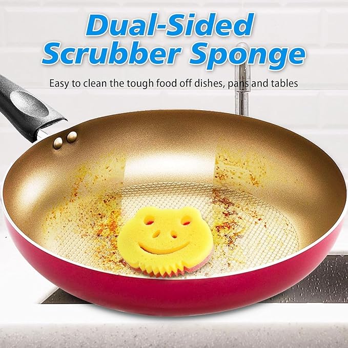 6 Pack Dish Scrubber, Scrub Sponge, Dual-Sided Temperature Controlled Kitchen Sponge for Dishes,Odor Resistant Scrubber,Cute Frog Scrub Sponges Household Cleaning Pads for Scrub Daddy,Scrub Mommy