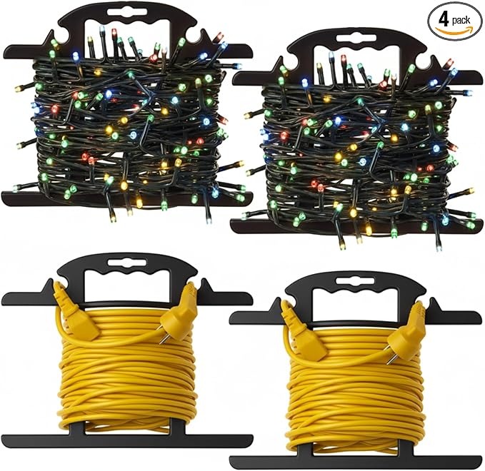 Ripeng 4 Pcs ABS Heavy Duty Extension Cord Storage Reel, Portable Christmas Light Storage Cord Organizer, Portable Hose Organizer Wrap-holds 100 Feet, H-shape Reel (Black)