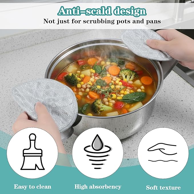 10Pcs Wire Dishwashing Cloth Multipurpose Non Scratch Wire Dishcloth Cleaning Rags with Multi-Layer Cotton Thread Reusable Metal Dish Cloth for Dishes Kitchen Cleaning