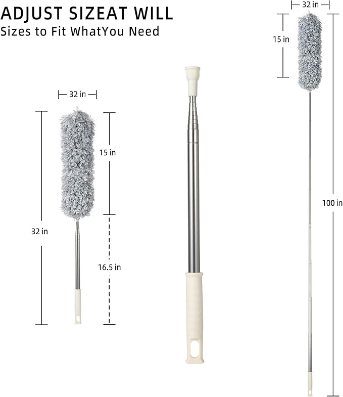 ZZ LAZYCOTTAGE Microfiber Duster with Extension Pole,Washable Bendable Head Ceiling Fan Duster,15-100 inch Wet or Dry Dust Collect Telescoping Dusters for Cleaning Ceiling Fan,High Ceiling,Furniture