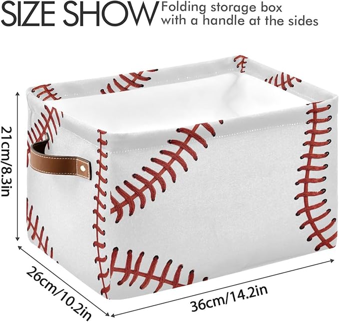 ALAZA White Baseball Softball White Foldable Storage Box Storage Basket Organizer Bins with Handles for Shelf Closet Living Room Bedroom Home Office 1 Pack