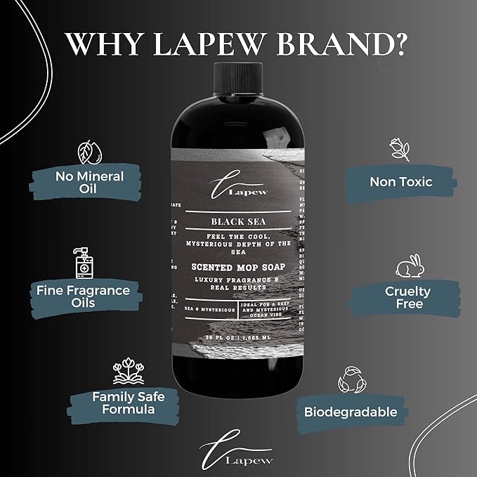 Lapew Black Sea Scented Mop Soap Concentrate 36 oz | Premium Fragranced Floor Cleaner | Streak-Free | Hard Floor Cleaning Solution | Eco Friendly | Made in USA