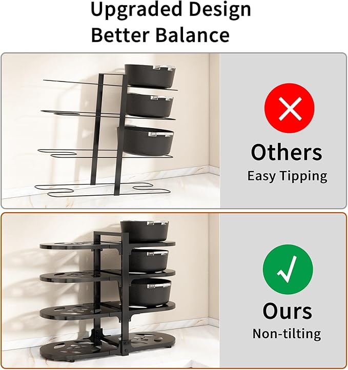 Fovkdcvw Adjustable Heavy Duty Pots and Pans Organizer Under Cabinet, 8-Tier Pot and Pan Organizers Inside Cabinet, Kitchen Cabinet Organizers and Storage, Black