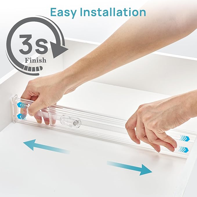 Vtopmart 12 Pack 2.36" Short Upgrade Drawer Dividers for Kitchen Drawer, 12.8"-22.3" Expandable Kitchen Drawer Organizer, Clear Plastic Organizer Separator for Flatware, Utensil, Cutlery, Underwear