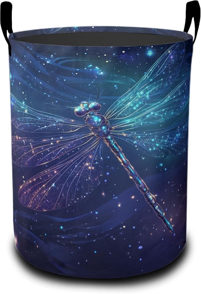 Laundry Basket-Retro Blue Dragonfly Foldable Waterproof Oxford Cloth Funny Tote Bag Laundry Hamper Clothes Storage Bucket Organizer For Bathroom/Laundry Storage/Bedroom Storage Basket