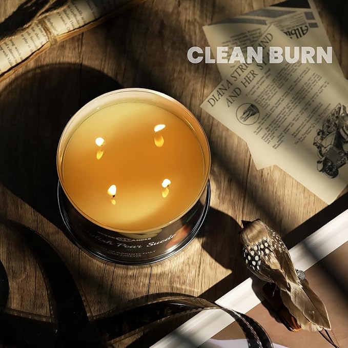 4EVER Scented Candles | 4-Wick 18oz Soy Wax Candle | Up to 50Hrs Clean Burn | Aromatherapy Candles for Home Scented | Gifts for Women & Mom, English Pear Suede