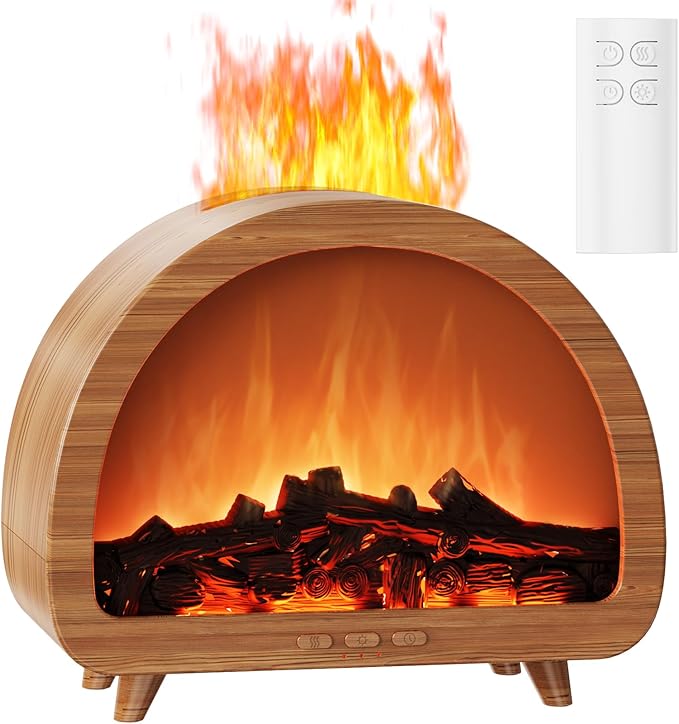 Diffuserlove Fireplace Essential Oil Diffuser Flame Aromatherapy Scent Diffuser Oil Machine Cool Mist Humidifier Colorful Fake Fire Difusor Air Diffusers for Home Room Desk Bedroom