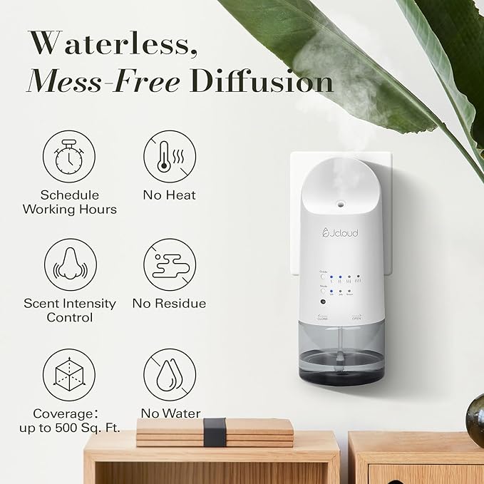 JCLOUD Plug in Diffuser for Essential Oils, 2 Pack Waterless Scent Diffuser Cover Up to 500 Sq. Ft. for Home, Office, Spa – Portable Wall Aromatherapy Device, White