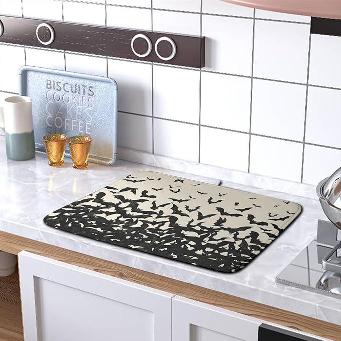 Kwlegh Halloween Bats Halloween Dish Drying Mat for Kitchen Counter 16x18 Inch Microfiber Absorbent Drying Mats Washable Dishes Drainer Mats Reusable Dish Rack Pad for Coffee Bar