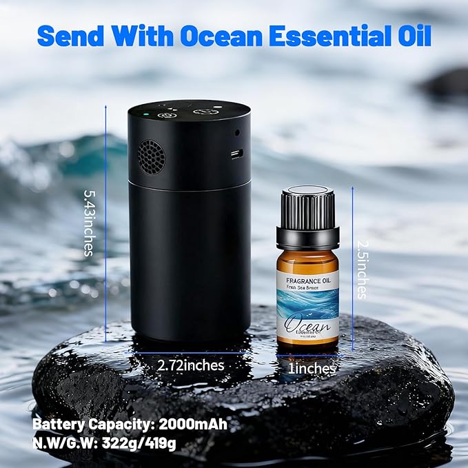 Smart AI Control Waterless Scent Diffuser Starter Kit - Alloy Atomization System, Rechargeable Hotel Scent Diffuser, 1500 Sq Ft Coverage, for Home, Large Room, Spa, Cream (Voice Control)