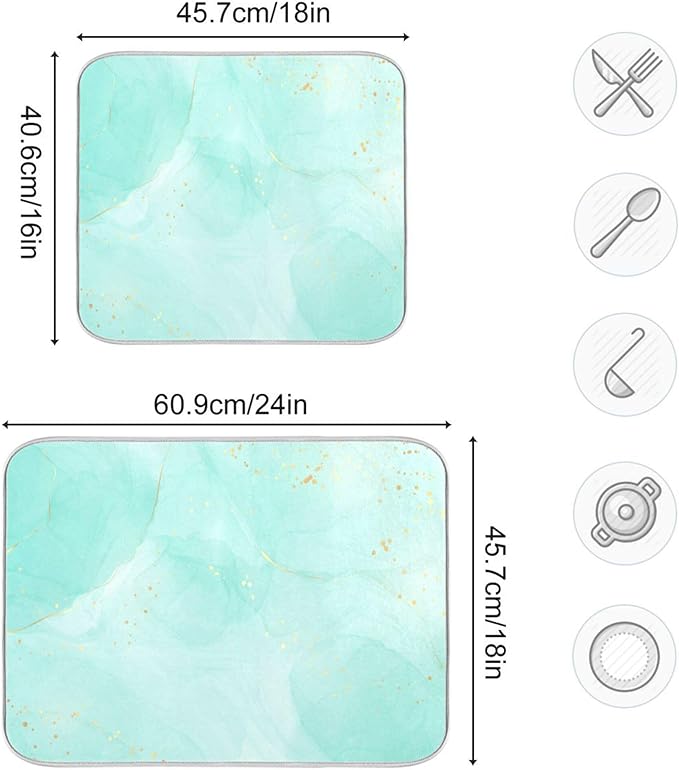 Turquoise Marble Dish Drying Mat for Kitchen Countertop 16x18 Aqua Tie Dye Small Drying Mat Reusable Quick Dry Dish Sink Mats Easy Clean Decorative Essentials