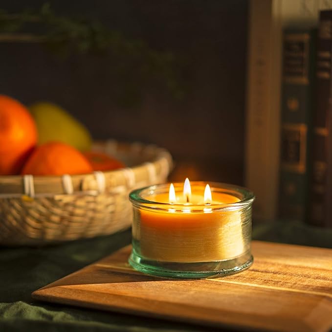 Bluecorn Beeswax 3-Wick Candle, 100% Pure Bees Wax, Eucalyptus & Orange Essential Oils Candle Wax, Soy Free, Clean Burning, Long Lasting, Gifts for Women & Men, Christmas Gifts, American Made, 10 Oz