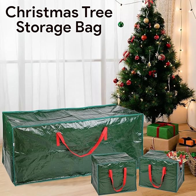 3pcs Christmas Tree Storage Bag 7.5 Ft with 2pcs Ornaments Bags, Waterproof, Reinforced Handles & Dual Zipper, Artificial Christmas Trees Storage, Extra Large Capacity