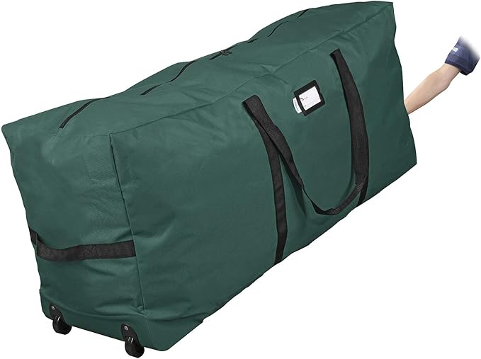 ProPik Rolling Christmas Tree Storage Bag, Fits Up to 7.5 Ft. Tall Disassembled Holiday Tree, 22" x 16" x 50", Large Heavy Duty Xmas Storage Container with 2 Wheels & Handles, 600D Oxford (Green)