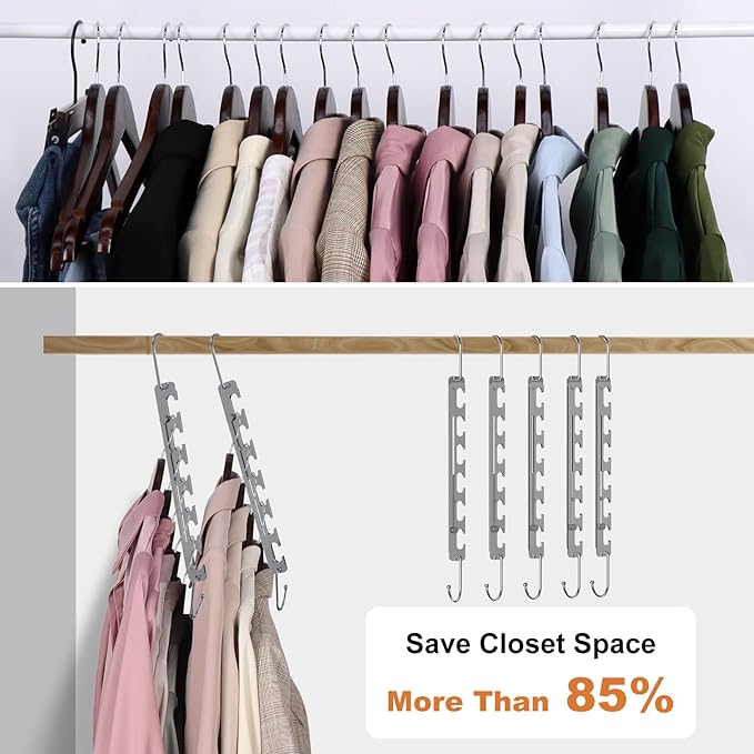 Sindax Space Saving Hangers Telescopic, 6 Holes Clothes Hangers Adjustment to 9 Holes, Upgraded Sturdy Metal Clothes Hangers Space Saving for Heavy Clothes, Closet Organizers and Storage - 3 Pack