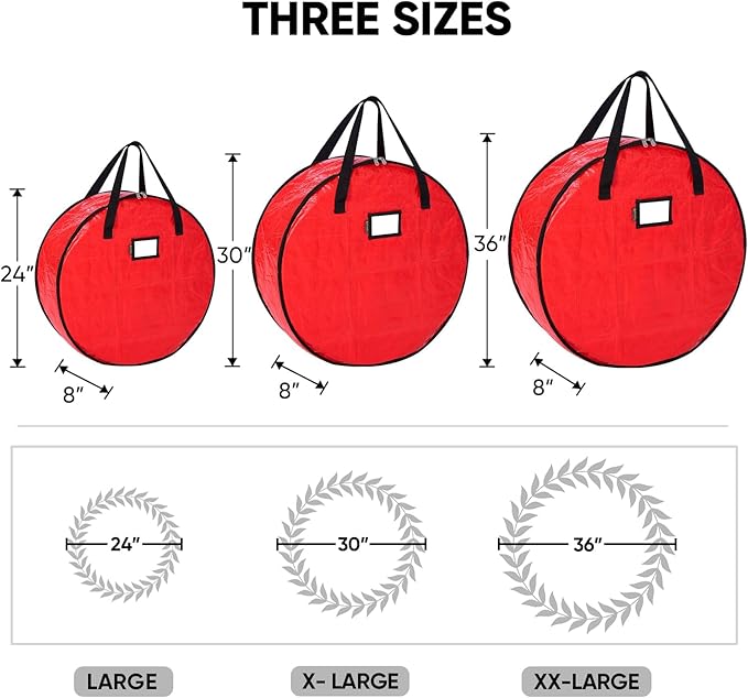 BALEINE Wreath Storage Container, 2 Pack Christmas Wreath Storage Bag with Tear Resistant PE Material and Reinforced Handle for Holiday Xmas (Red, 24"x8")