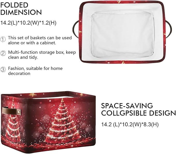 ALAZA Beautiful Christmas Tree Ball Red Foldable Storage Box Storage Basket Organizer Bins with Handles for Shelf Closet Living Room Bedroom Home Office 1 Pack