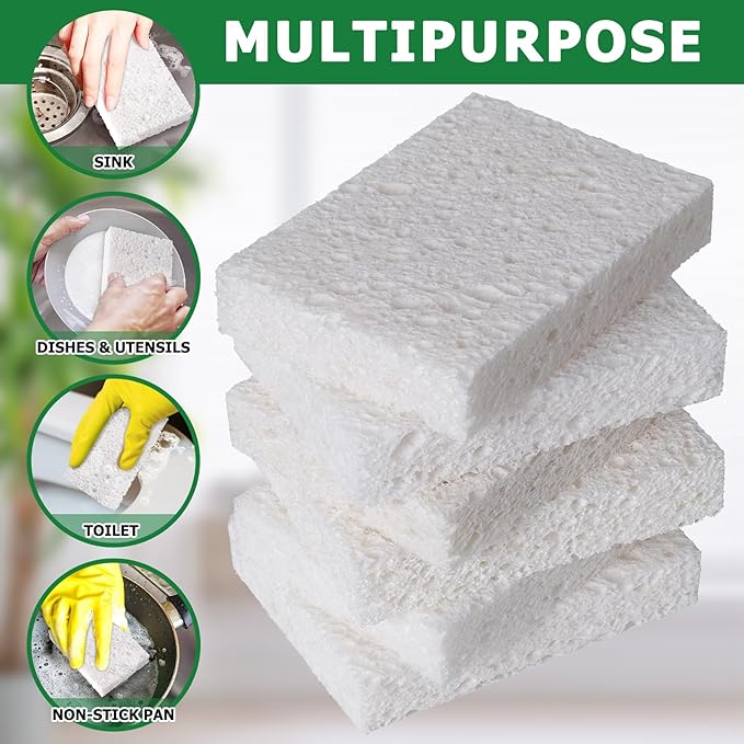 Vilphel White Plant Based Sponges for Kithcen, 24 Count, Dehydrate, Natural, Organic, Non Abrasive, No odor, Durable Washable Recycled Soft Bio-Based Cellulose Sponge for Washing Dishes and Countertop