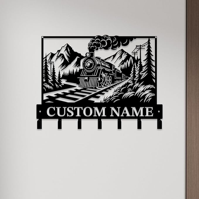 Personalized Train Metal Keys Hooks,Custom Name Metal Train Keys Hooks,Black Metal Train Wall Home Storage Decorative Keys Hooks,Key Holder Hooks for Wall (Style I)