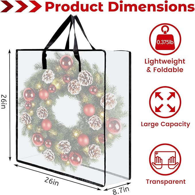 Wreath Storage Bag, 26 Inches Wreath Storage Container Christmas Decoration Garland Container Clear Storage Bags Moving Bag for Wreaths Clothes Gift Pillow Under Bed Storage (White - 5 PACK)