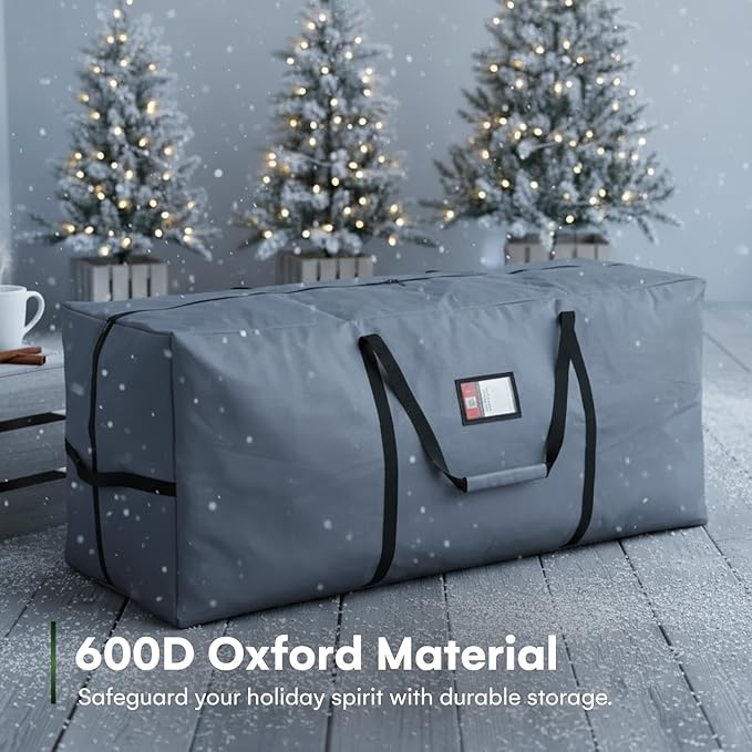 HOLIDAY SPIRIT Christmas Tree Storage Bag - Heavy-Duty Waterproof Christmas Tree Bag with Durable Reinforced Handles and Dual Zippers - Fits 7.5ft Tree, Protects from Dust and Moisture - Charcoal
