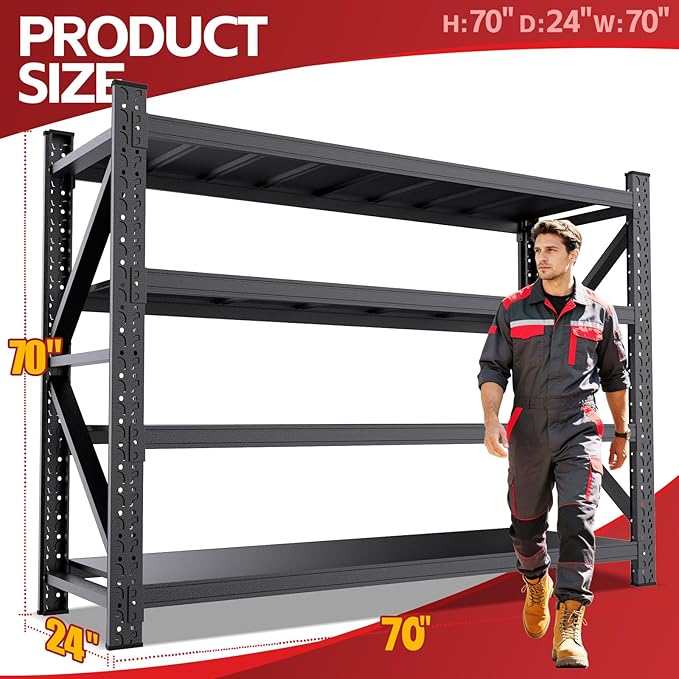 7000LBS Storage Shelves Heavy Duty, Metal Storage Shelves 4 Tier Units Adjustable Utility Rack Shelf, Heavy Duty Garage Racks Shelving for Basement, Industrial, Garage Shelving 70" W x 24" D x 70" H