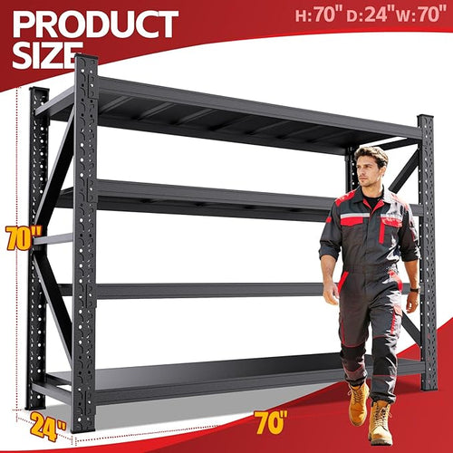 7000LBS Storage Shelves Heavy Duty, Metal Storage Shelves 4 Tier Units Adjustable Utility Rack Shelf, Heavy Duty Garage Racks Shelving for Basement, Industrial, Garage Shelving 70" W x 24" D x 70" H
