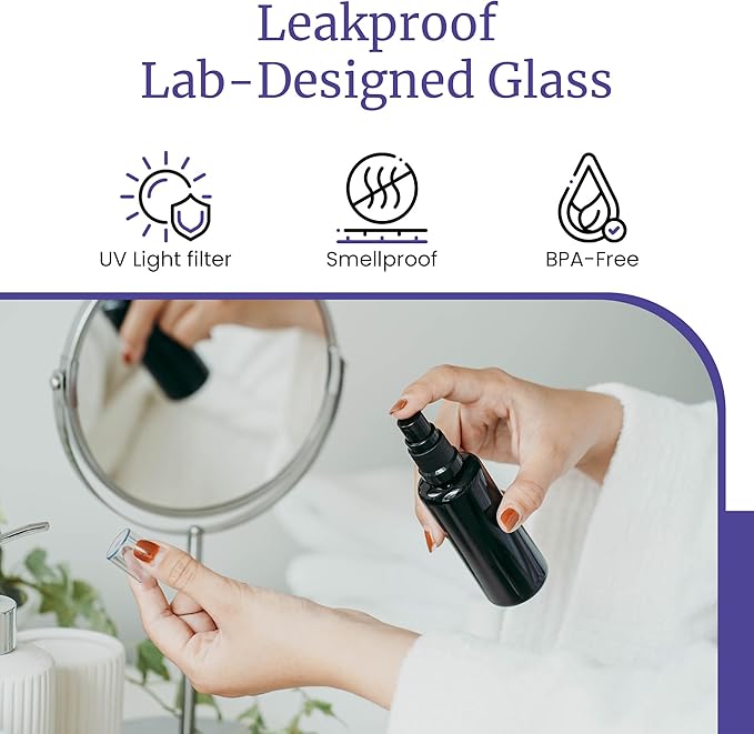 Infinity Jars 50 Ml (1.7 fl oz) Black Ultraviolet Glass Fine Mist Spray Bottle Cleaning Products Refillable Containers Homemade Perfume Blends Room, Sprays Bath Beauty Hair, Screw Top Bottles 10-Pack
