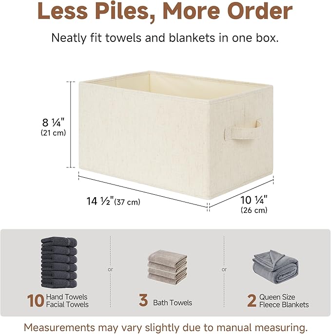 StorageWorks Storage Baskets for Shelves, Foldable Fabric Closet Storage Bins with Handles, Fabric Storage Bins Clothes Organizer, Beige(Cotton-linen), 3-Pack, Large