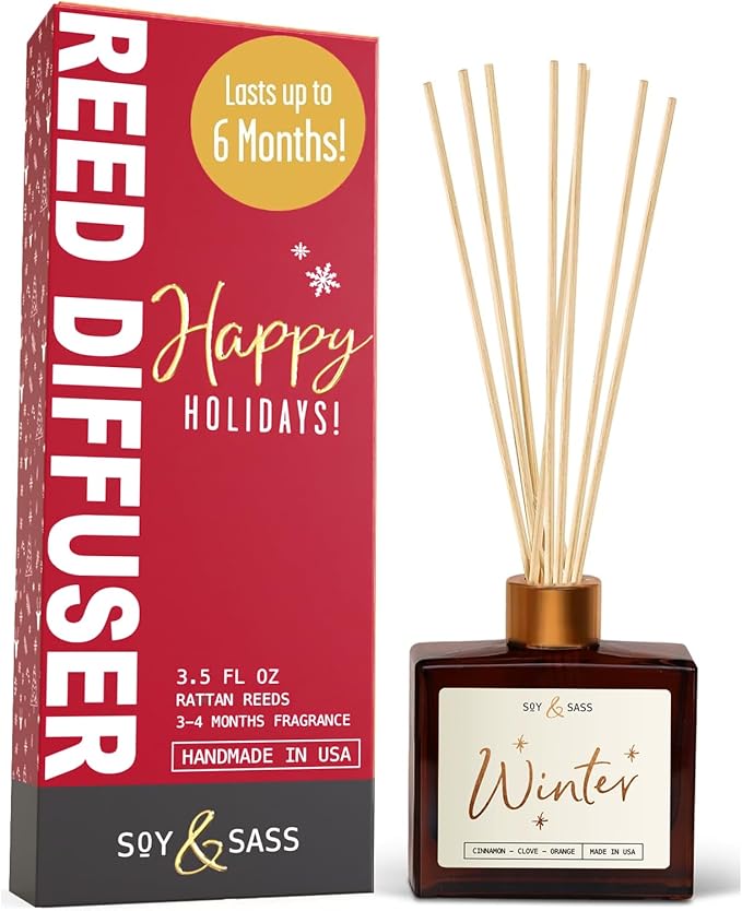 Winter Diffuser, Christmas Diffuser - w/Cinnamon, Clove & Orange I Infused w/Essential Oils I3.75 OZ Oil I Christmas Décor I Long-Lasting Scent Lasts 4-6 Month's I Made in The USA