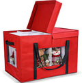 Christmas Figurine Storage Box, 24”x18”x15” Ornament Storage Box, 2025 UpgradeNutcracker Storage Box, Figurine Storage with Dividers, Adjustable Extent Area for Figurines and Pocket, Red