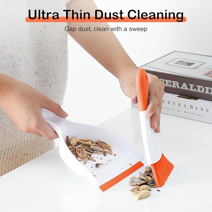NACENA Mini Dustpan and Brush Set, Small Broom and Dustpan Set Dust Pan and Mini Hand Broom Dustpan and Broom Combo Compact for Home Table Keyboards Sofa Kitchen, Orange