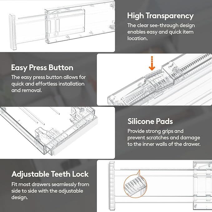 Lifewit Clear Drawer Dividers Adjustable Clothes Drawer Organizers, Expandable Drawer Separators, 5 Pack, 4" High/11-17 Long