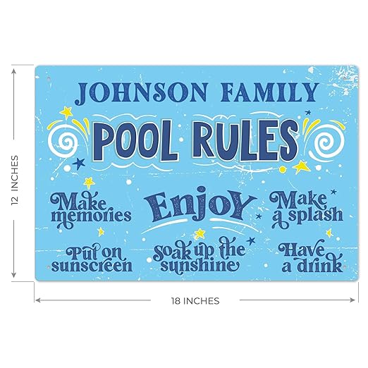Custom Pool Sign, Fun Pool Rules for Pool Decor Sign, 12x18 Inches, Rust Free .063 Aluminum, Fade Resistant, Made in USA by Sigo Signs