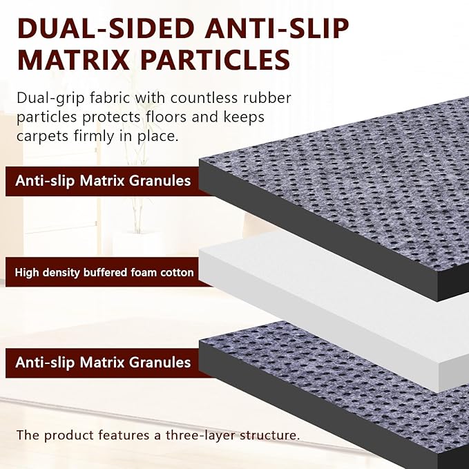 Non Slip Rug Pad Gripper, 5 x 7 Ft Extra Thick Foam Under Area Rug Carpet Pads for Any Hard Surface Floors, Keep Your Carpets Safe and in Place, Prevent Rug from Wrinkling or Buckling