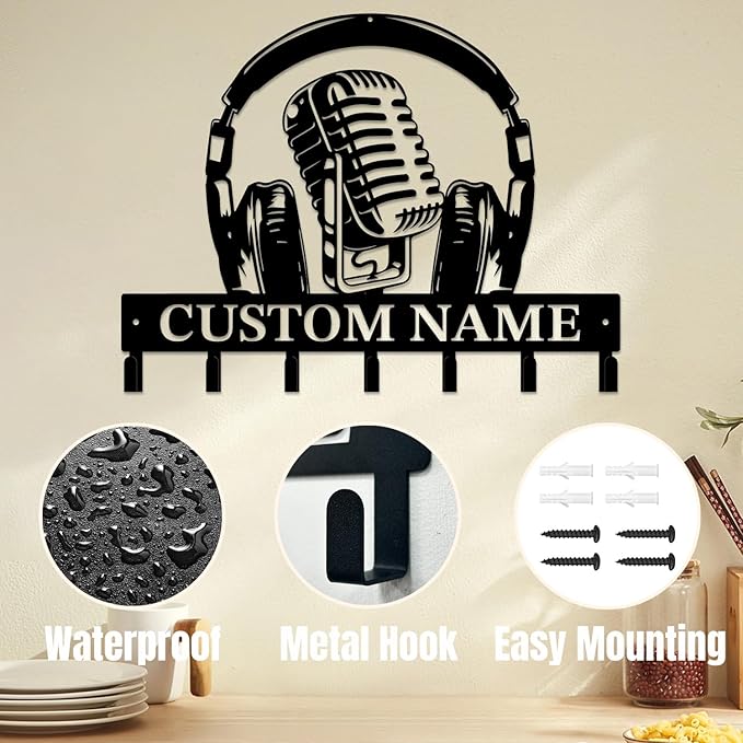 Personalized Custom Music Wall Hooks,Metal Music Room Art Clothes Hooks,Metal Music Wall Home Storage Decorative,For Front Door, Hallway, Kitchen, Bedroom,Keys,Hats (Style I)