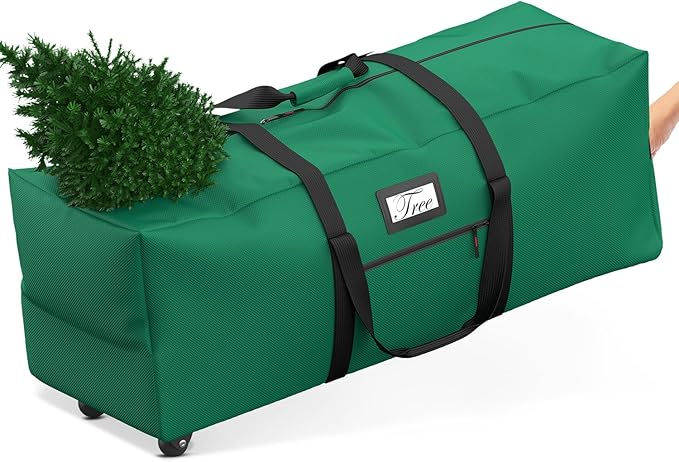 Mrrihand Christmas Tree Storage Bag, Large Artificial Anti-Tear Heavy-Duty 600D Oxford Cloth Xmax Christmas Tree Storage Box with Rolling Wheels, Christmas Tree Storage Container (Green, 7.5Ft)