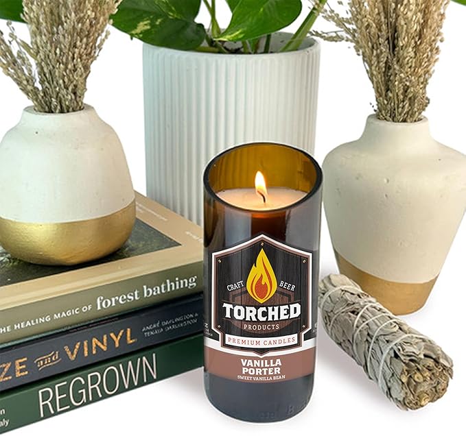 Torched Beer Scented Candles | Natural Soy Wax Candle | Vanilla Porter Scent 8 oz | Makes a Great Gift for Men, Beer Lovers, and Collectors | Bar Man-Cave Decor and Accessories
