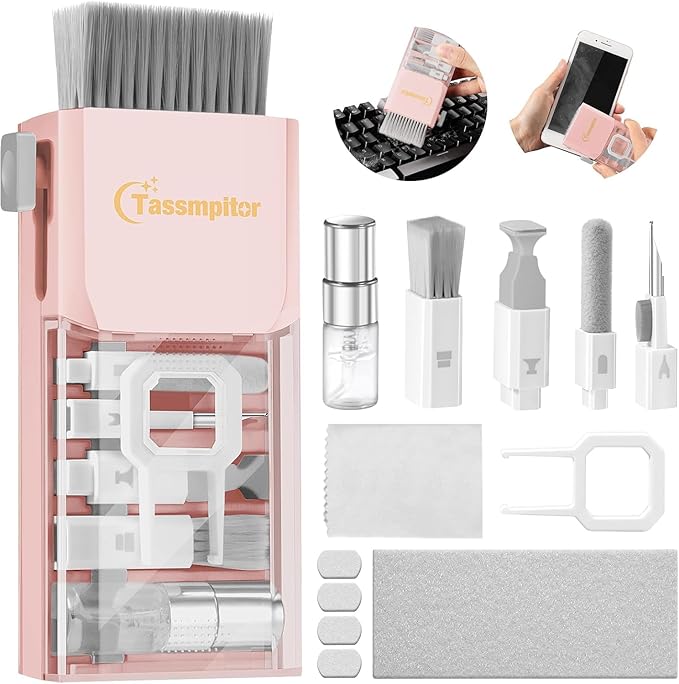 Tassmpitor Keyboard Cleaning Kit, All in 1 Laptop Cleaning Kit for MacBook iPhone iPad Camera Lens Airpods Computer, Compact Keyboard Cleaner with Spray and Brush, Multitool for Electronic Screen