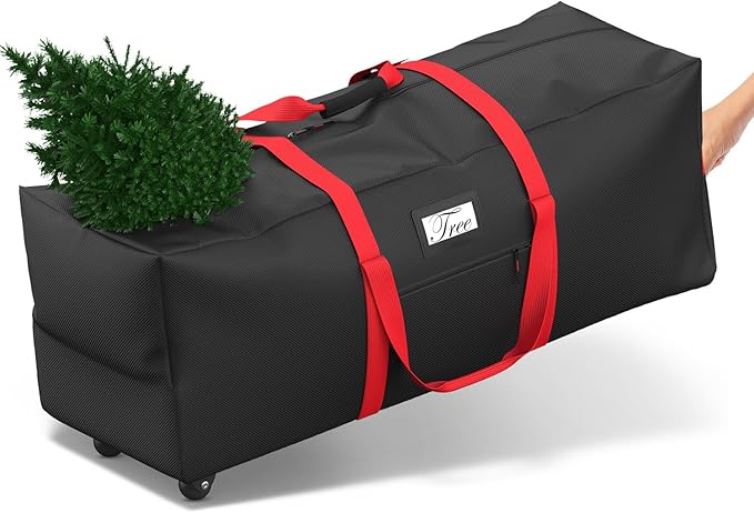 Mrrihand Christmas Tree Storage Bag, Large Artificial Anti-Tear Heavy-Duty 600D Oxford Cloth Xmax Christmas Tree Storage Box with Rolling Wheels, Christmas Tree Storage Container (Black, 9Ft)