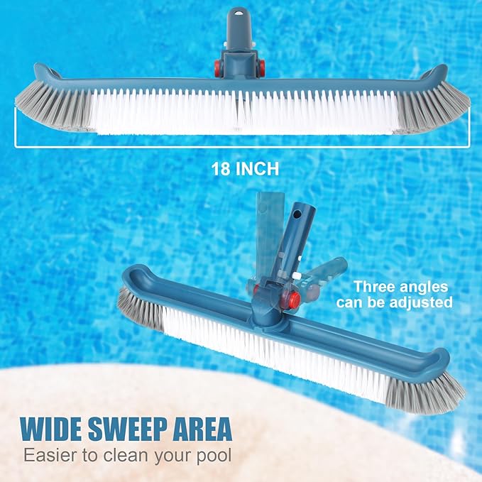 Swimming Pool Brush with Pole, 16ft Aluminum Telescopic Pool Poles and 18inch Polished Nylon Bristles Pool Brushes Head for Cleaning Pool Walls