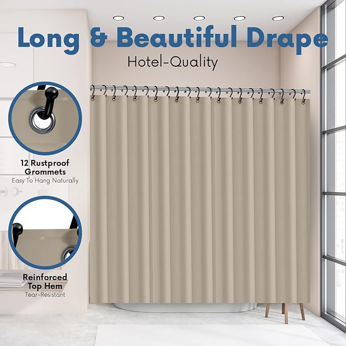 Premium Shower Curtain Liner, 72"W X 72''H - PVC-Free, 6G PEVA Shower Curtain with 12 Rust Proof Grommets And Magnet-weighted Bottom Hem - Moisture Stain Proof Shower Curtain Liner - Taupe
