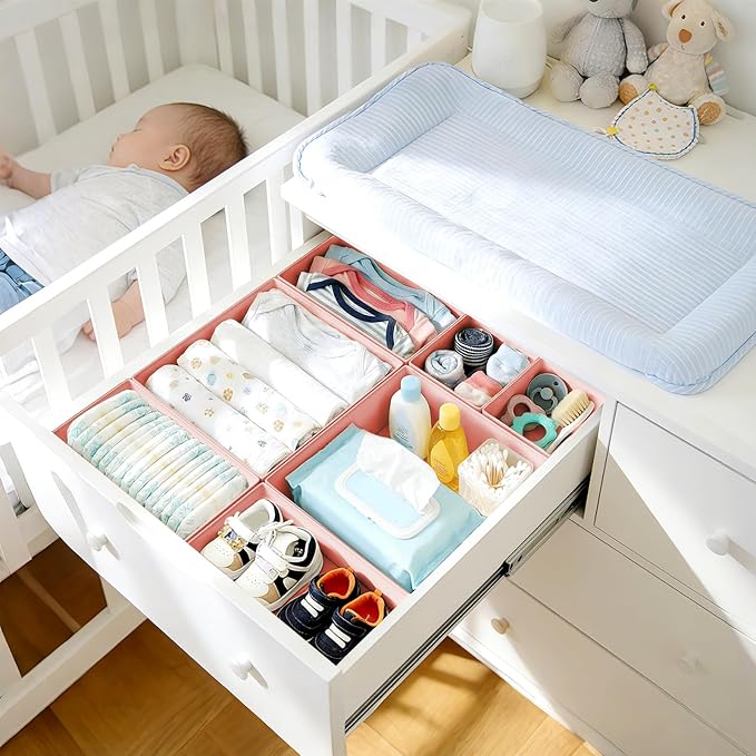 DIMJ Drawer Organizer Clothes Storage - 24 Pack Baby Dresser Organizer for Nursery Closet Organization, Fabric Drawer Organizer Bins for Underwears Socks Bras, Foldable Storage Dividers for Bedroom