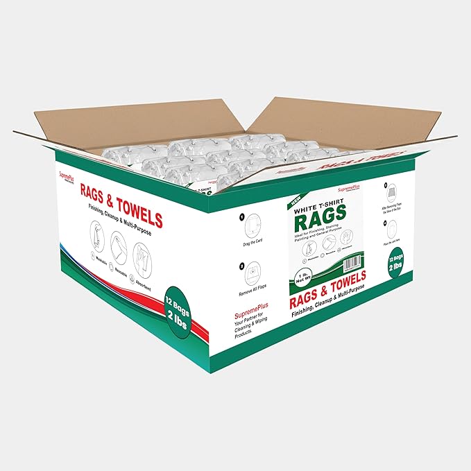 Premium White T-Shirt Cleaning Rags (2 lbs. Bag - Pack of 12) – White Cotton Rags for Cleaning, Staining, Painting, Oil, Grease & Dust Removal – Shop Rags Bulk for Multipurpose use